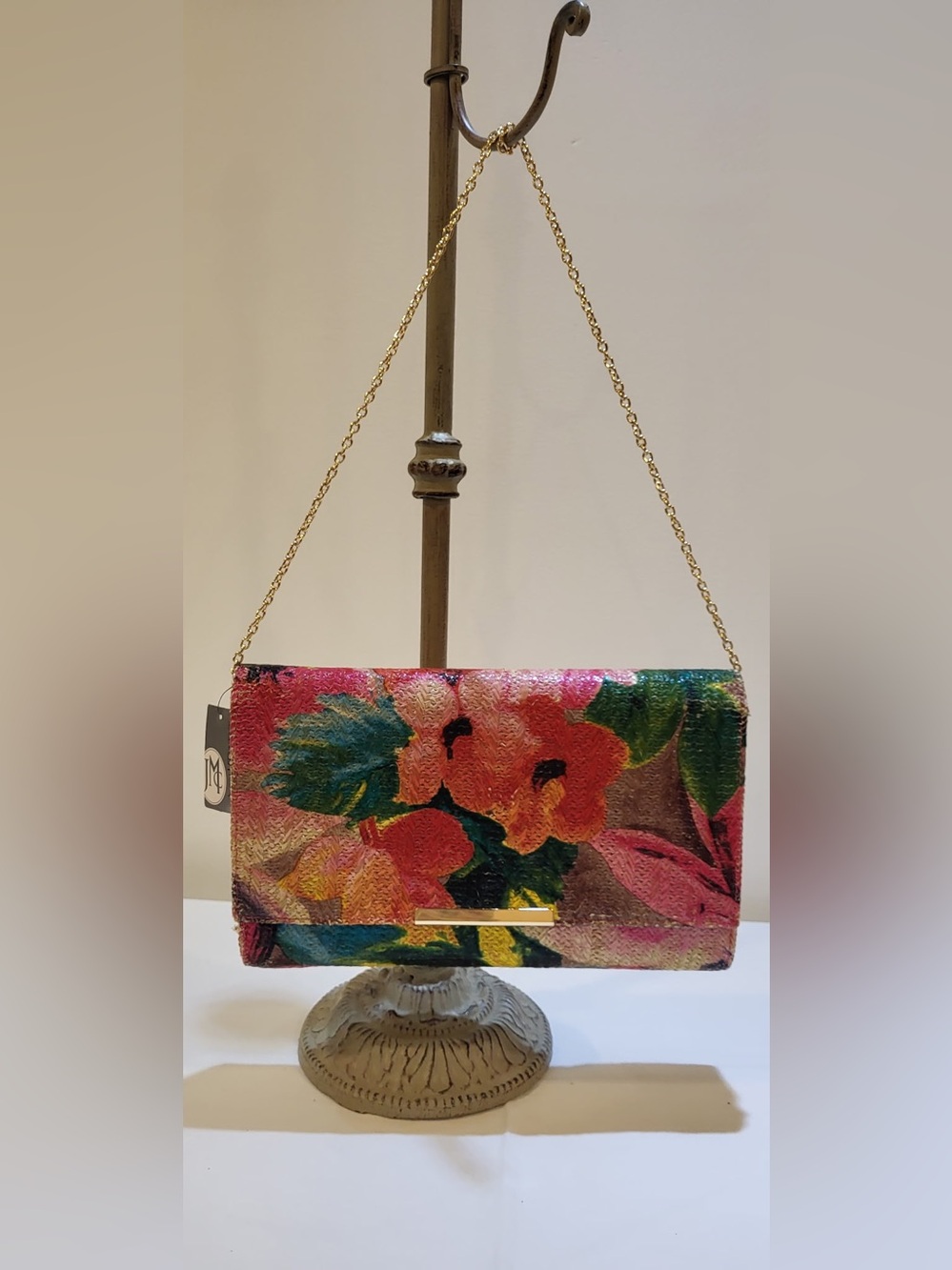 Jessica McClintock Nora Lurex floral straw bag